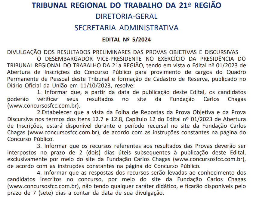 Resultados disponíveis para consulta individual.