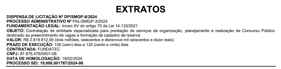 dispensa de licitação que confirma a Fundatec como banca