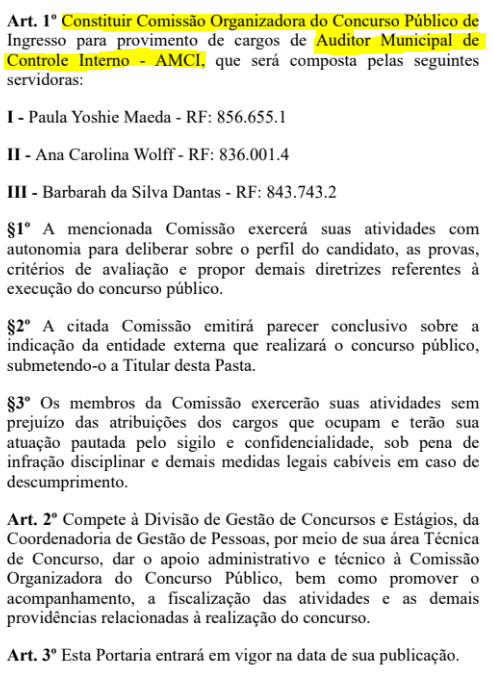 Comissão do concurso CGM SP para Auditor é formada!