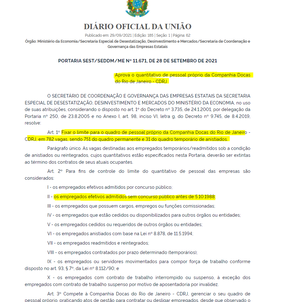 Portaria do Concurso Companhia Docas do RJ