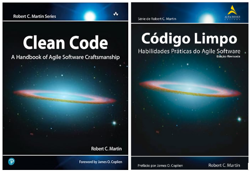 Figura 1 – Capas dos livros de Robert Martin sobre Clean Code: à esquerda, a versão original, e à direita, a versão em português.