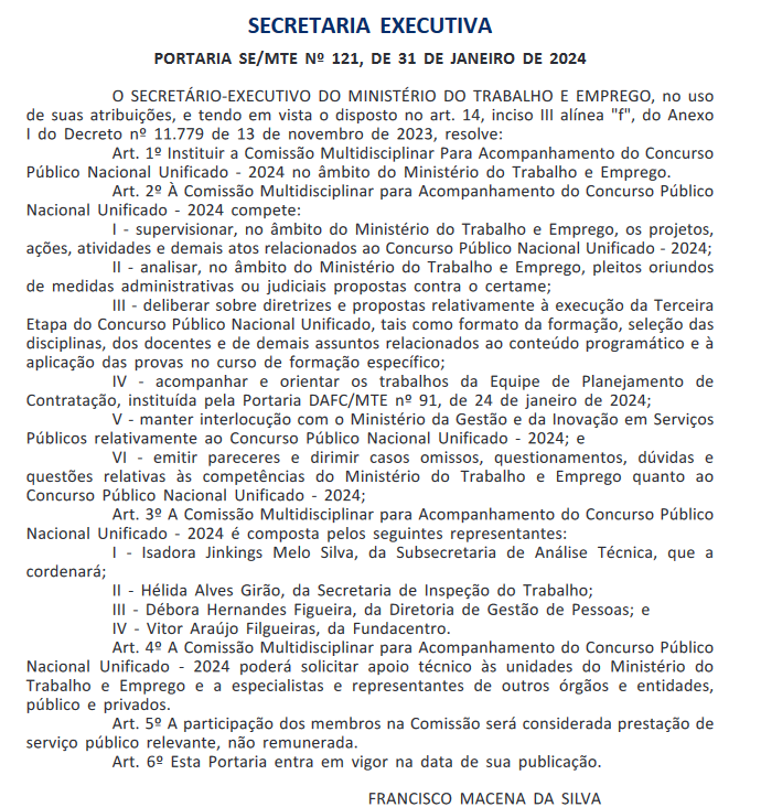 Comissão Multidisciplinar formada para acompanhar o concurso nacional unificado