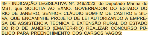 Solicitação para concurso EMATER RJ