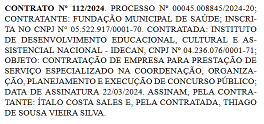 Concurso FMS Teresina: extrato de contrato com o Idecan!