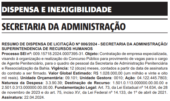 Concurso Polícia Penal BA: banca organizadora definida