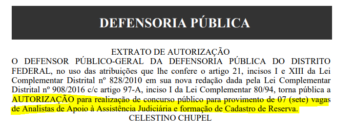 Autorização novo edital concurso DPDF.