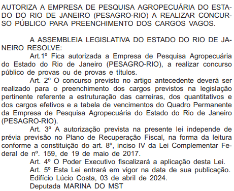 PESAGRO RJ é autorizado a realizar concurso público