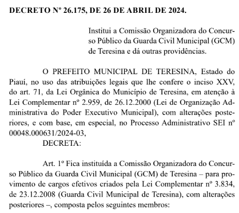 Concurso Guarda de Teresina: comissão formada