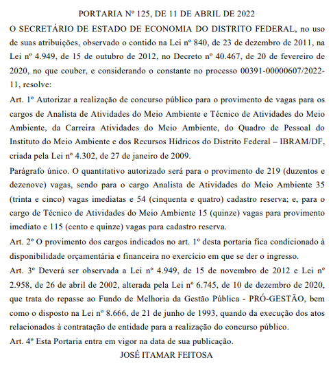 Concurso IBRAM DF: autorização