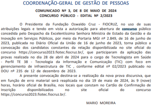 Concurso Fiocruz: discursiva será reaplicada; entenda a condição