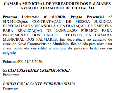 Licitação para contratação da banca