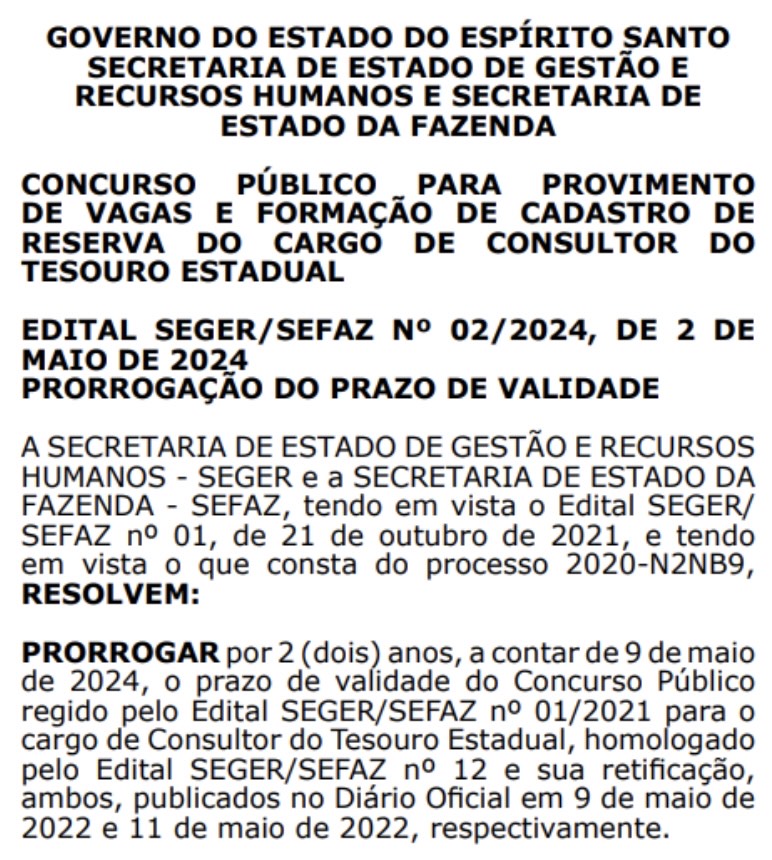 Concurso Sefaz ES Consultor: validade prorrogada até 2026