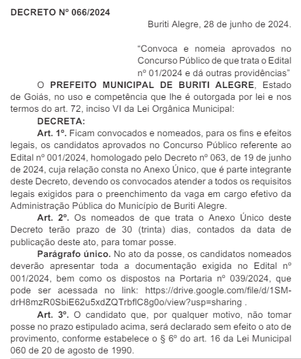 Documento de convocação dos aprovados