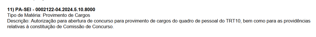 concurso trt 10 autorização