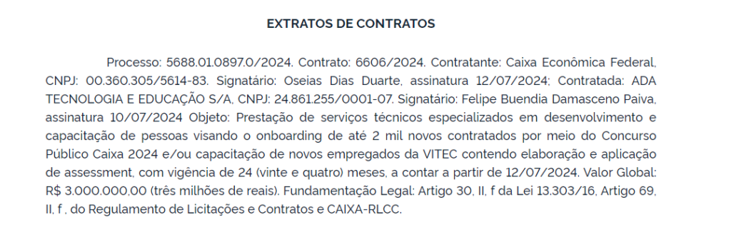 Concurso Caixa: extrato de contração 