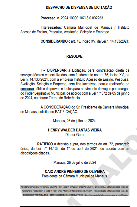 Concurso Câmara Manaus AM: banca definida