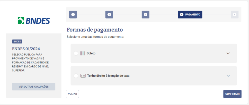 Concurso BNDES: formas de pagamento