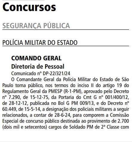 Concurso PM SP: comissão formada para novo edital 