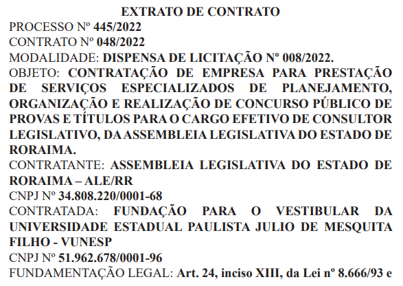 Extrato de contrato concurso ALE RR