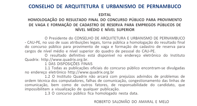 Homologação do resultado final.