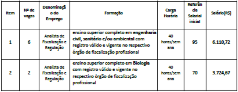 Termo de referência e sua tabela de cargos