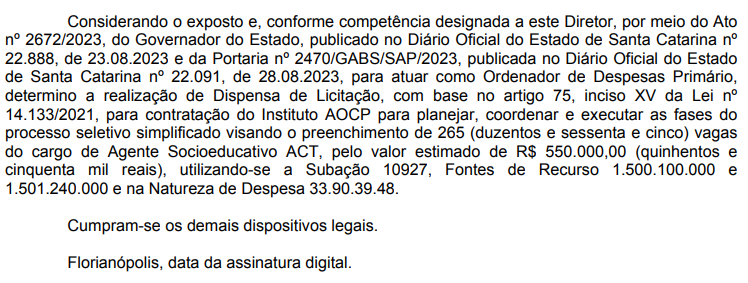 Instituto AOCP é a banca de novo processo seletivo da SAP SC