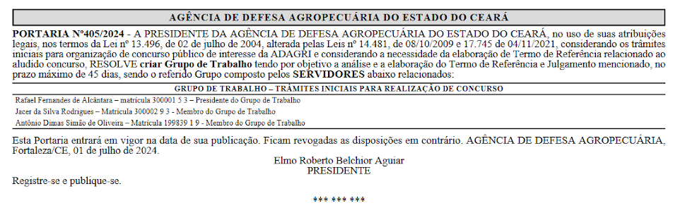 Adagri CE tem nova comissão formada para concurso!