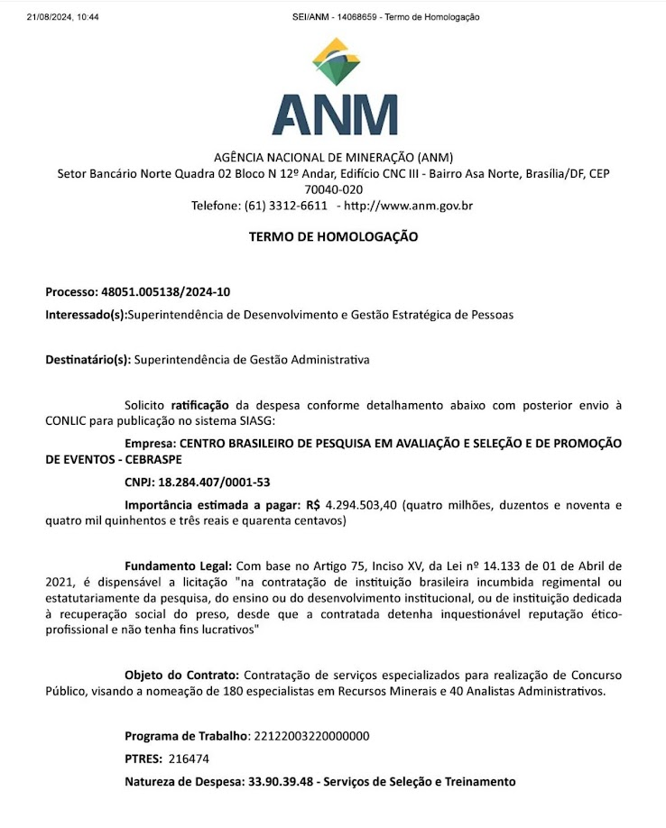 Cebraspe é a banca do concurso ANM! 