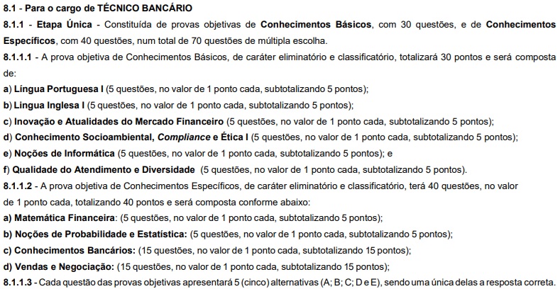 Conteúdo programático do Concurso BASA para Técnico Bancário