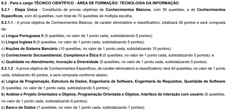 Concurso BASA: Conteúdo programático para Técnico Científico