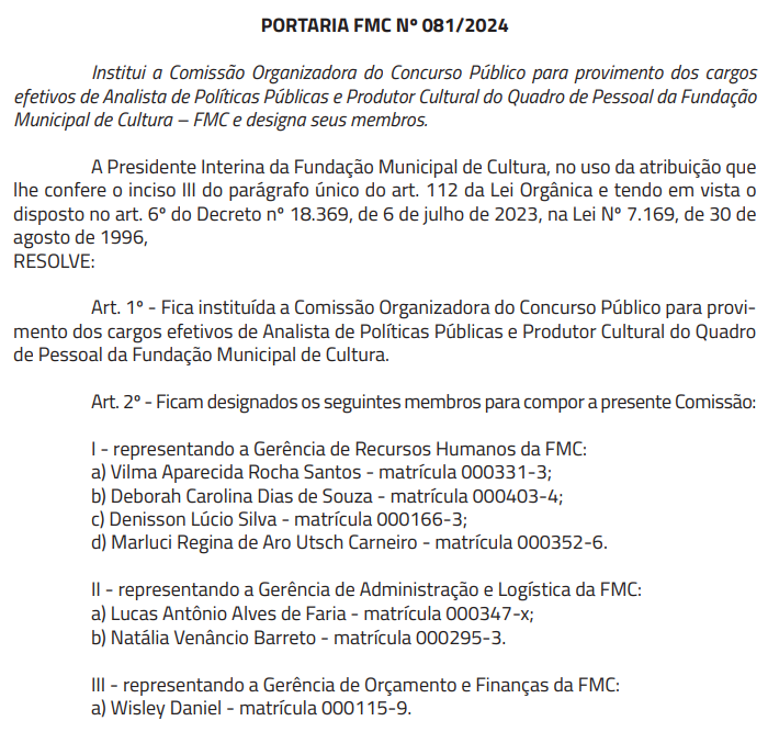 Comissão do Concurso FMC Belo Horizonte