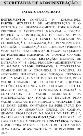 Concurso Campina Grande PB: banca contratada para novo edital!