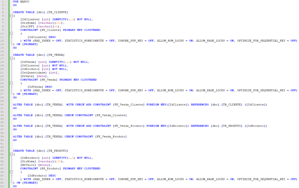 Figura 5 – Exemplo de Script da Modelagem Física.