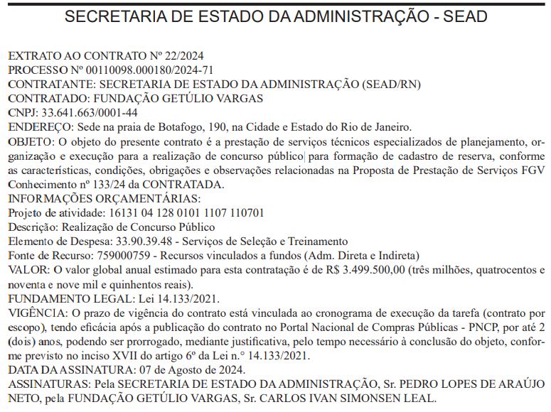 Concurso SEAD RN: FGV é a banca organizadora!