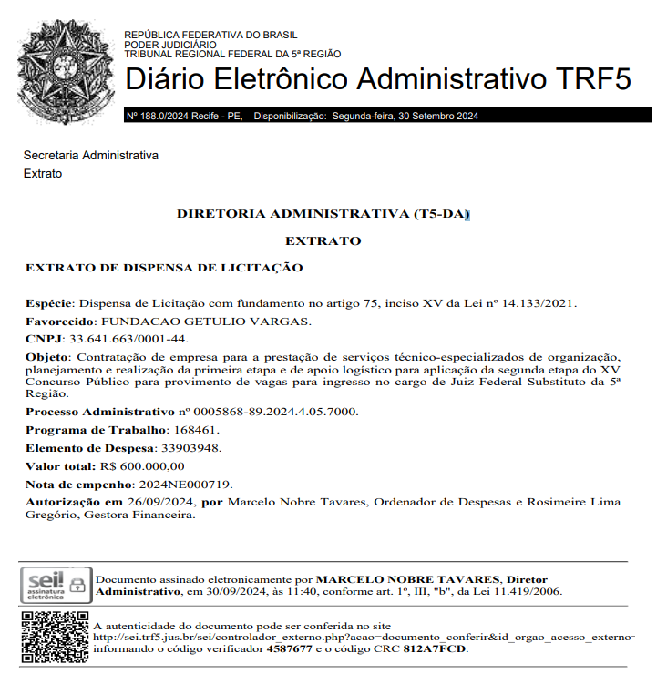 Concurso TRF 5 Juiz: banca contratada