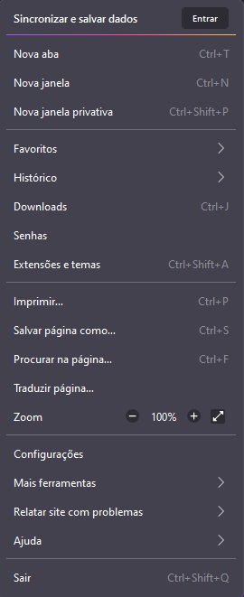 Figura 4 – Menu de Personalizações e Controles do Mozilla Firefox.