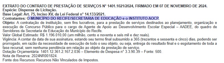 Concuros SME Recife PE: banca definida