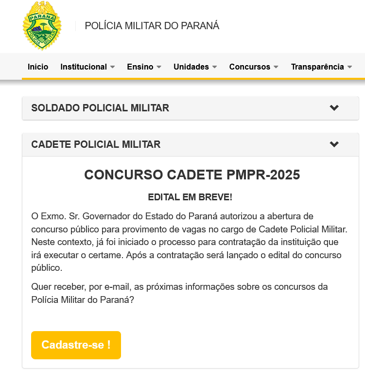 concurso pm pr autorizado para cadete