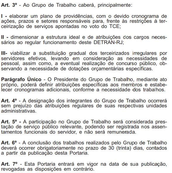 Grupo de trabalho para estudar novo concurso Detran RJ