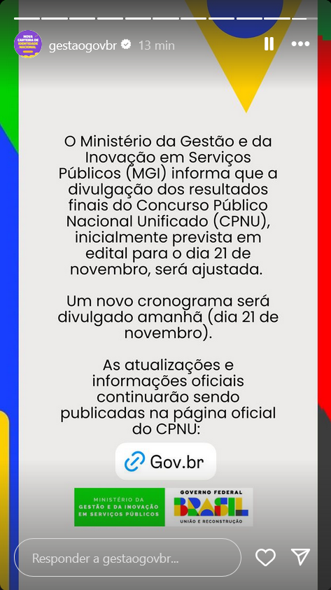 concurso nacional unificado (CNU): divulgação do resultado final será reajustada