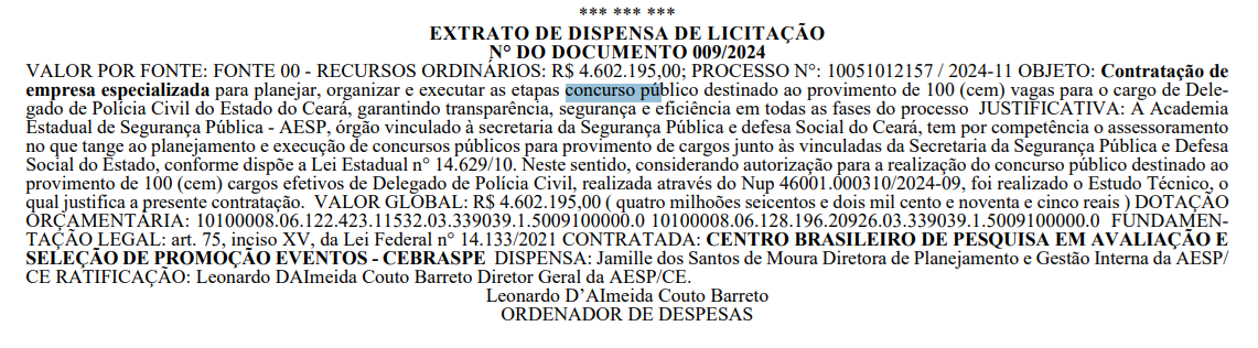 Concurso Delegado CE: banca contratada