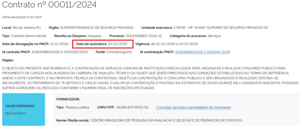 Assinado contrato com o Cebraspe para o concurso SUSEP