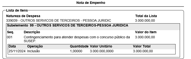 Nota de Empenho concurso SUSEP