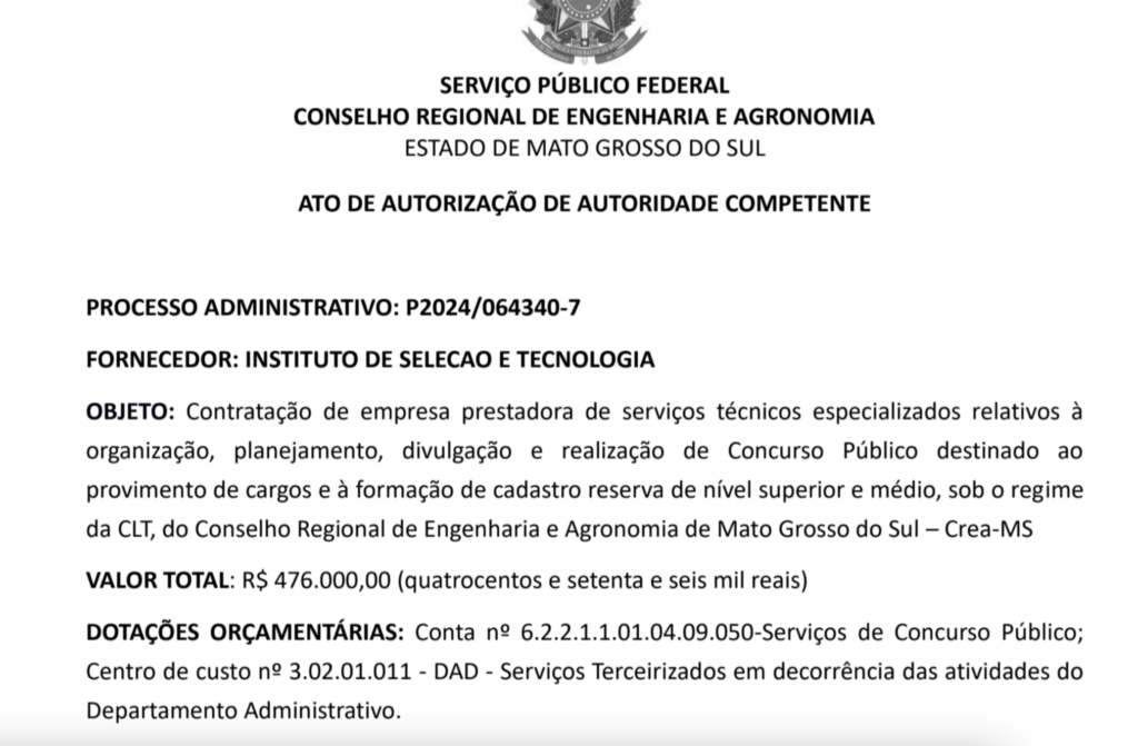 concurso CREA MS - banca definida 