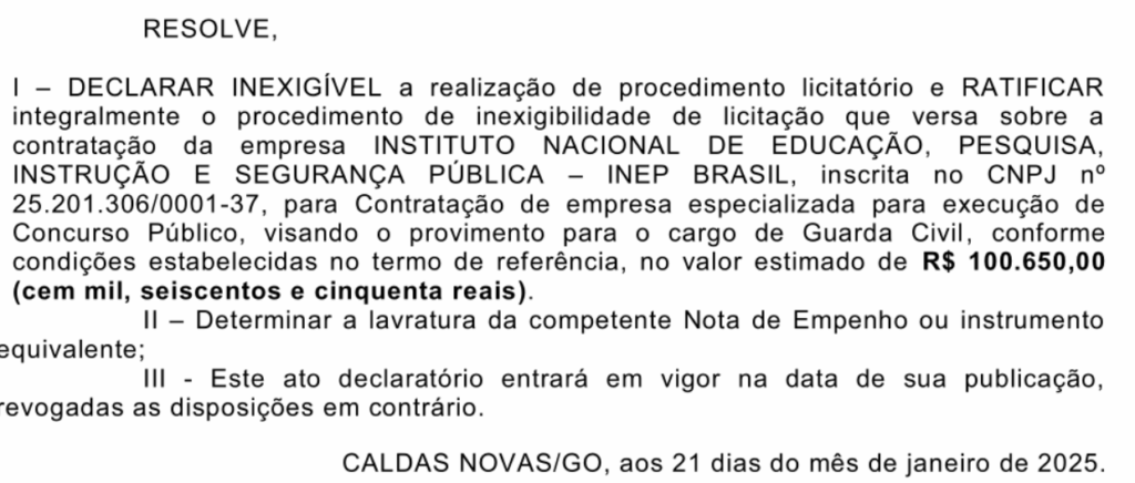 INEP Brasil é a banca do concurso GCM Caldas Novas