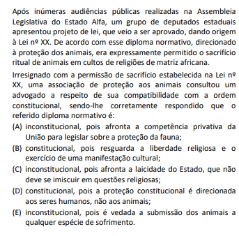 exemplo de questão do TCE/ES que mostra como a FGV aborda questões sobre os ramos do direito