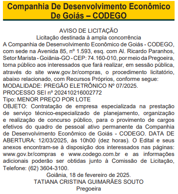 Banca do concurso CODEGO deve ser definida no dia 12/3!