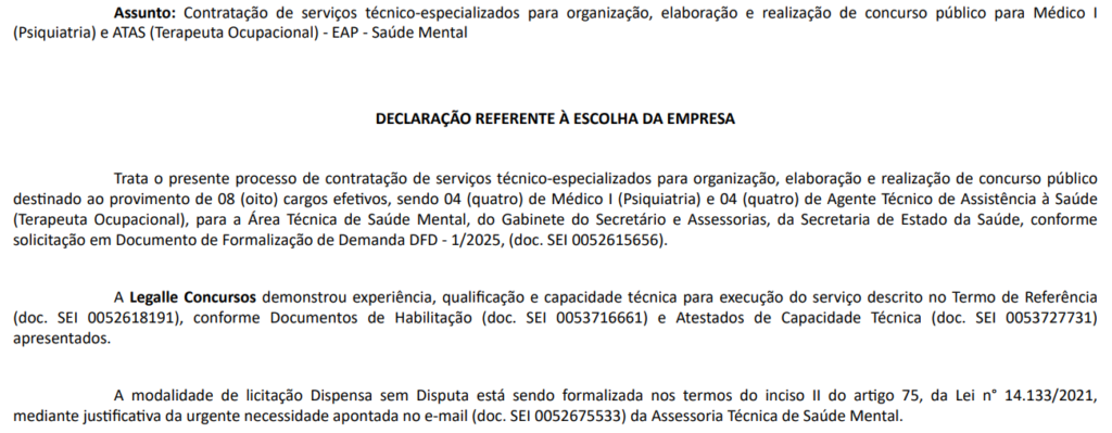 Legalle Concursos é a banca do concurso SES SP com oito vagas