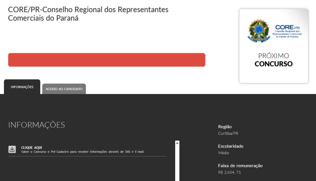 Concurso CORE SP: página de certame (Quadrix)