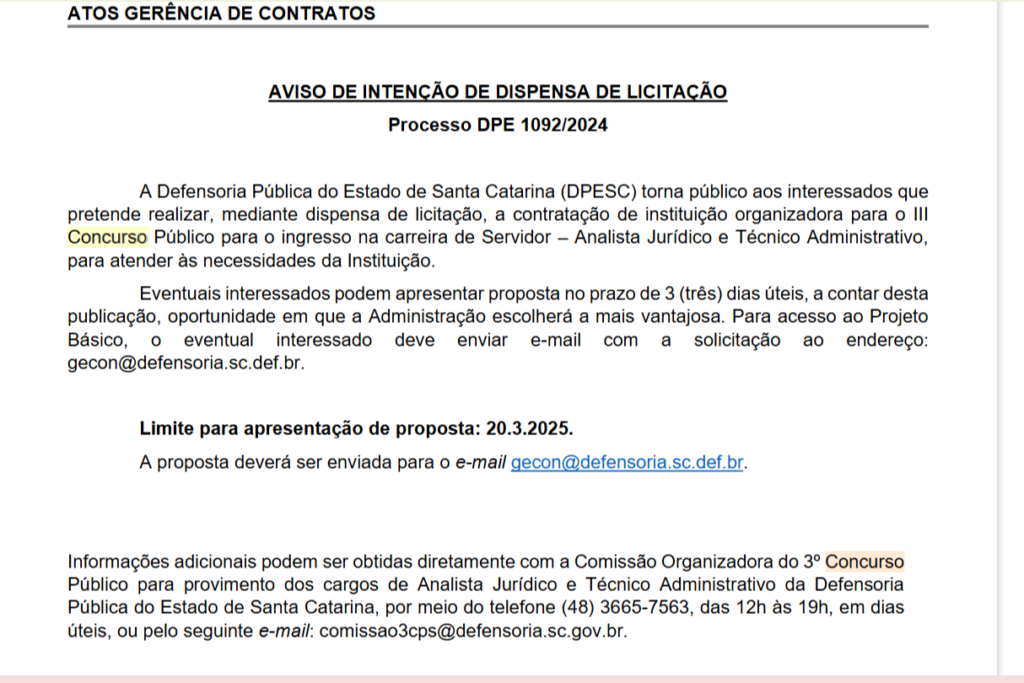 Publicada a dispensa de licitação para contração da banca do novo edital